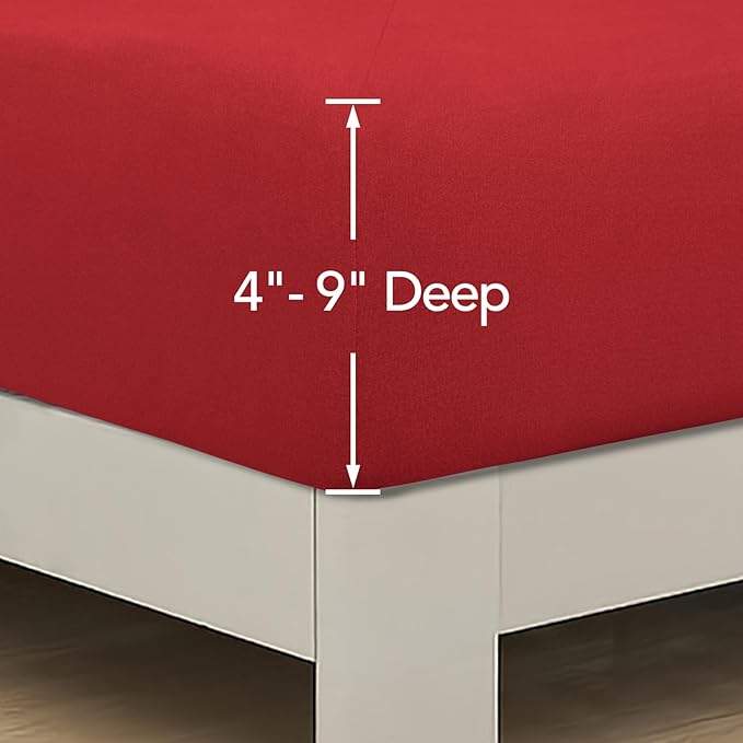 PureFit Stretchy Box Spring Cover Twin - Elastic Fitted Box Spring Wrap Around 4 Sides, Wrinkle & Fading Resistant Fits Twin Size Beds, Red
