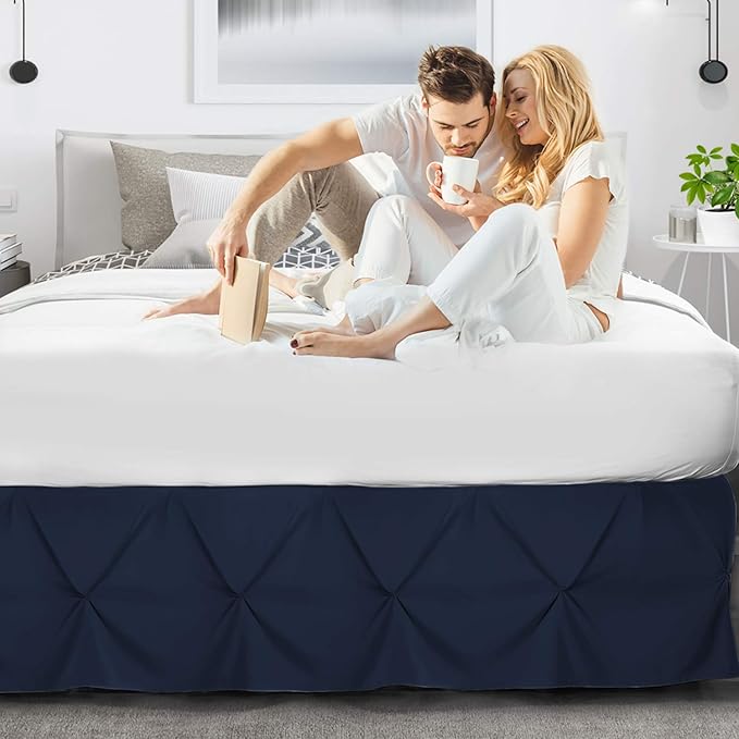 Nestl Navy Blue Twin Bed Skirt - Pinch Pleat, 14" Drop, Premium Microfiber