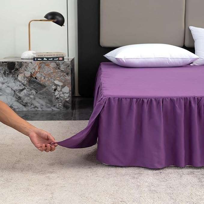 Bed Skirt Queen Size Ruffled Bed Skirt with Split Corners, 12 Inch Drop Dust Ruffle Bed Skirts with Platform, Grape
