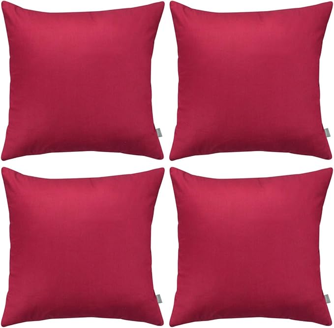 Thmyo 4-Pack 100% Cotton Comfortable Solid Decorative Throw Pillow Case, Square Cushion Cover Pillowcase Sublimation Blank Pillow Covers DIY Throw Pillowcase for Couch(18x18 inch/ 45x45cm,Dark red)
