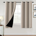 H.VERSAILTEX 100% Blackout Curtains for Bedroom Thermal Insulated Blackout Curtains 63 inch Length Heat and Full Light Blocking Curtains for Living Room with Black Liner 2 Panels Set, Natural Sand