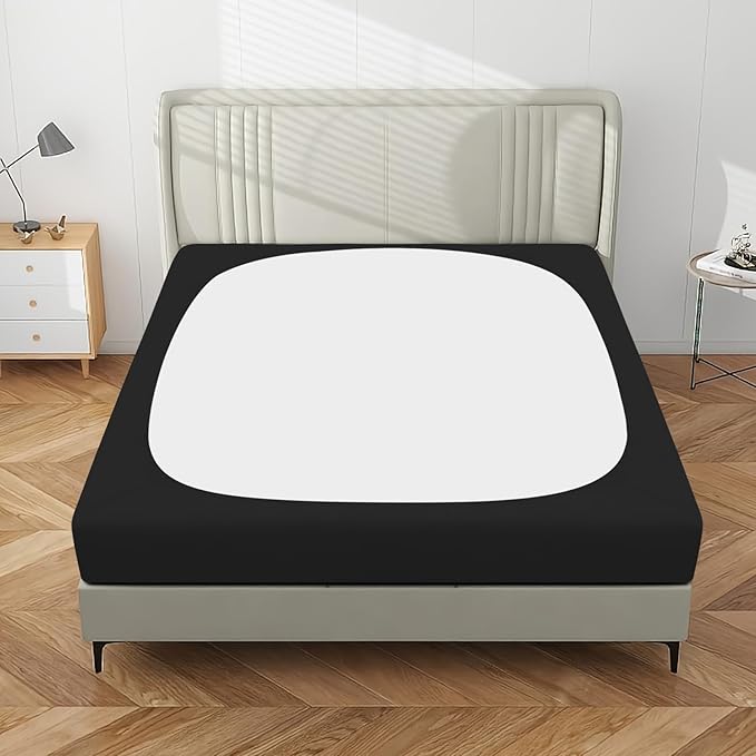 PureFit Stretchy Box Spring Cover Queen - Elastic Fitted Box Spring Wrap Around 4 Sides, Wrinkle & Fading Resistant Fits Queen Size Beds, Black