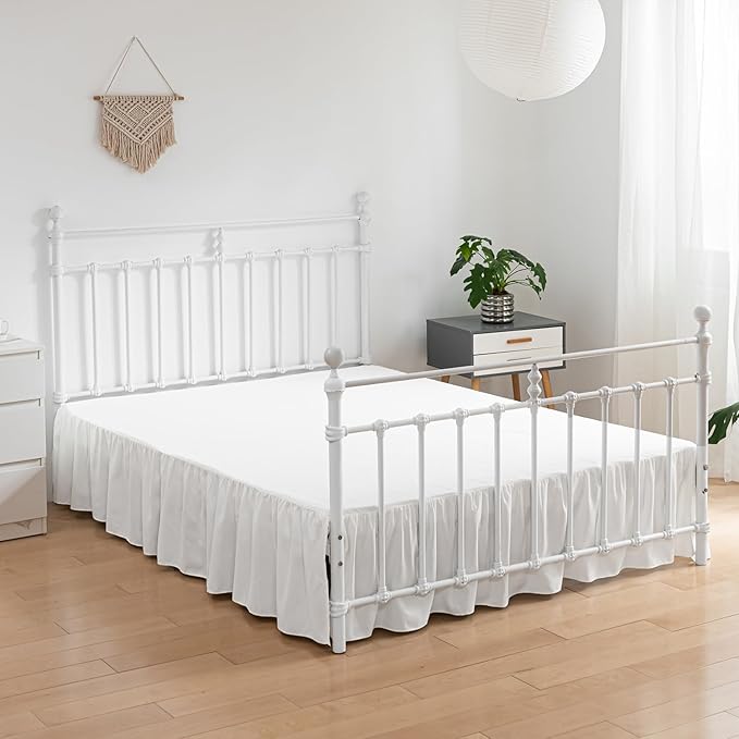Bed Skirt Ruffled Bed Skirt with Split Corners, 18 Inch Drop Dust Ruffle Bed Skirts with Platform, Ivory, Full Size