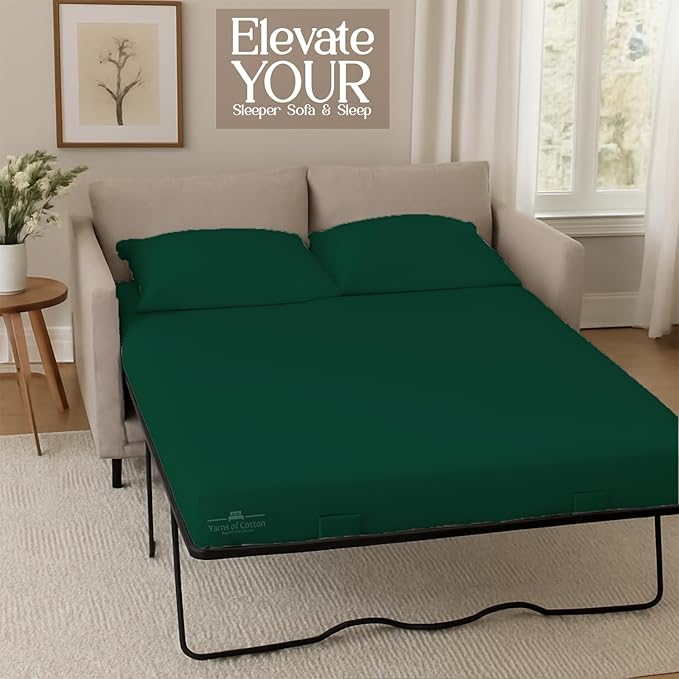 Sleeper Sofa 4 Piece Bed Sheet Set Premium Quality 100% Cotton 500 Thread Count, Smooth & Super Soft Sateen Weave, Extra Soft Bed Sheets, Wrinkle Free, 6 Inch Deep Pocket (Full, Olive)