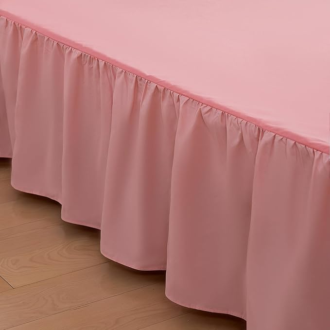 Bed Skirt Twin Size Ruffled Bed Skirt with Split Corners, 12 Inch Drop Dust Ruffle Bed Skirt with Platform, 12 Inch, Peach, Twin Size
