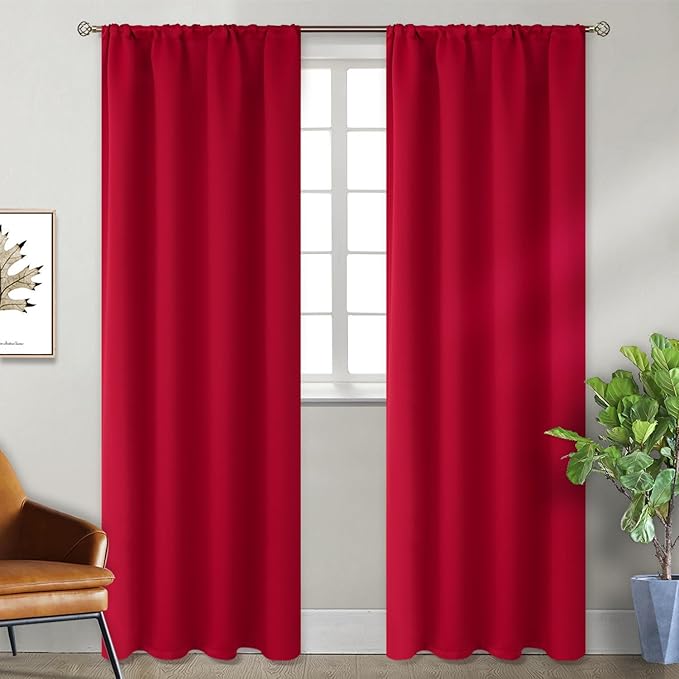 BGment Red Blackout Curtains 84 Inch Length for Living Room - Rod Pocket Thermal Insulated Drapes Room Darkening Blinds Christmas Decor for Ding Room Bedroom, 52 x 84 Inch, 2 Panels