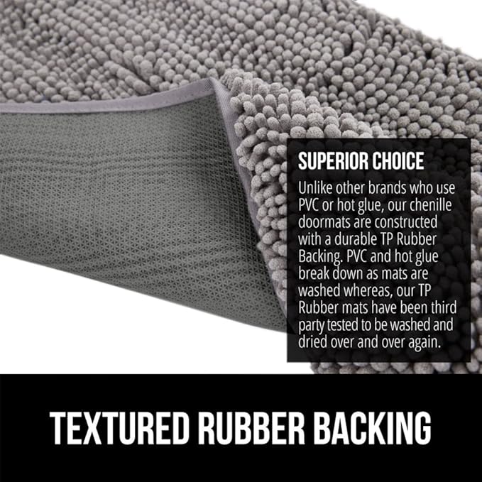 GORILLA GRIP SOAKSTOPPER Dog Door Mat, Machine Washable Rug Absorbent Doormat Captures Moisture Mud Dirt, Quick Dry Soft Chenille Entryway Rugs Indoor Entrance Mats for Dog Paws, 24x17 Gray