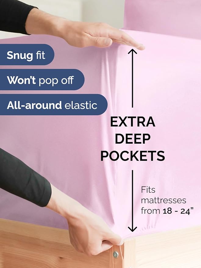 Extra Deep Pocket Split King Sheets - 5 Piece Breathable & Cooling Bed Sheets - Hotel Luxury Bed Sheet Set - Soft, Wrinkle Free & Comfy - Easily Fits Extra Deep Mattresses - Light Pink Sheets Set