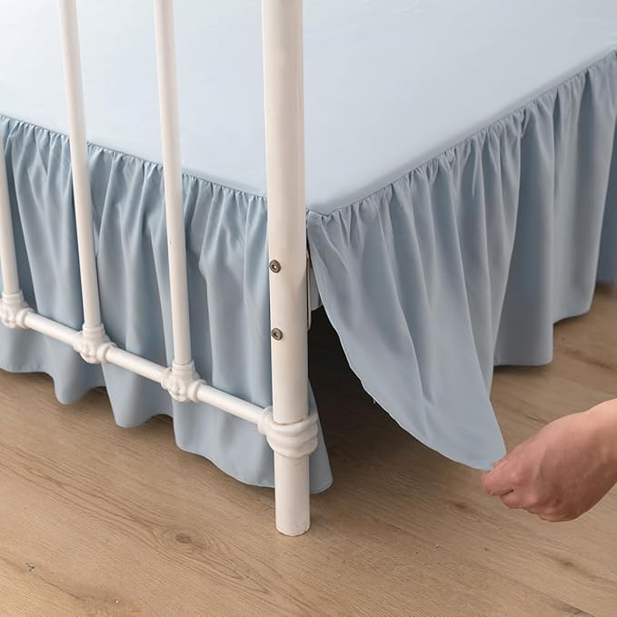 Bed Skirt King Size Ruffled Bed Skirt with Split Corners, 12 Inch Drop Dust Ruffle Bed Skirts with Platform, Gathered Style, 100% Microfiber, Grayish Blue