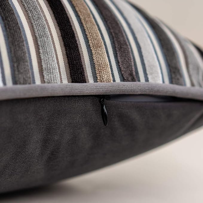 Yangest Grey Striped Throw Pillow Cover Multicolor Velvet Cushion Cover Modern Bohemian Pillowcase for Sofa Couch Bedroom Living Room Home Christmas Decoration,16x16 Inch