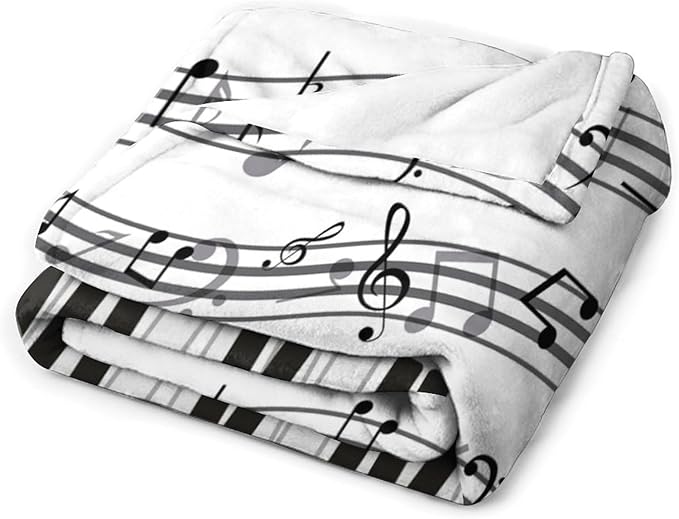 Music Blanket Black White Piano Keys Music Note Modern Abstract Art Print Soft Cozy Lightweight Throw Blanket for Women Men Bedroom Living Room Dorm Chair Sofa Travel 70x80in