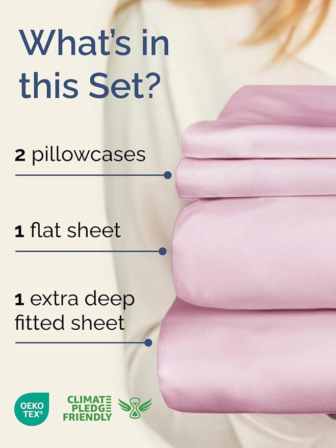 Extra Deep Pocket Cal King Sheets - 4 Piece Breathable & Cooling Bed Sheets - Hotel Luxury Sheet Set - Soft, Wrinkle Free & Comfy - Easily Fits Extra Deep Mattresses - Deep Pocket Light Pink Sheets