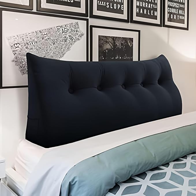 Wedge Headboard Pillow Dorm Room Reading Pillow Back Support for Sitting Up in Bed Bolster Lumbar Cushion Body Positioning Bedrest Gifts for Mom Velvet 59in Black Queen