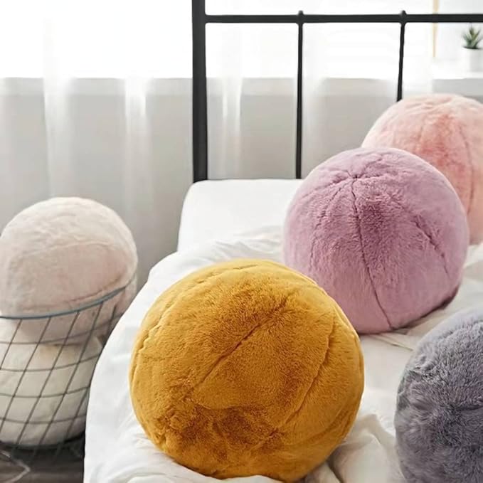 MOJUN Round Plush Ball Throw Pillow, 11" Ball Pillow Decorative Throw Pillow Floor Pillow Cushion, Sphere Pillow for Chair Couch Sofa Bedroom Gift, White
