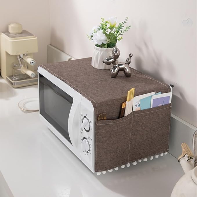 Microwave Oven Cover Dust Oil Proof Cotton Linen Waterproof Fabric Cloth Machine Protector Decorative Kitchen Appliance Cover 30 * 90cm Oven Cover Cloth Dust Cover(beige)