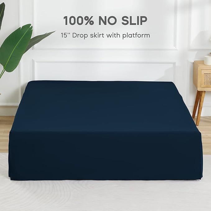 SONIVE King Bed Skirt,15" Drop Pleated Dust Ruffle,Classic Tailored Easy Fit Brushed Microfiber Skirts Hotel Quality Shrinkage & Fade Resistant Navy Blue