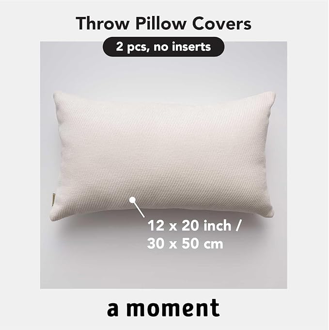 a moment Pack of 2 Decorative Christmas Chenille Throw Pillow Covers with Twill Cushion Covers for Sofa Living Room Couch Bed 12x20 Inch Raw White