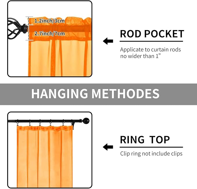 Sheer Curtains 84 Inches Long 2 Panels, Rod Pocket Short Curtain for Kitchen, Bedroom, Cafe Window(Orange 38" W x 84" L)