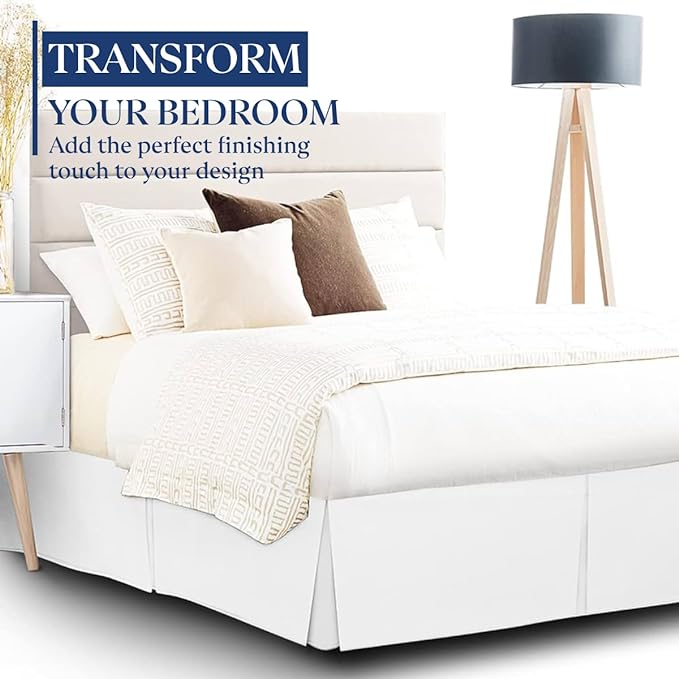 SKY BEDDINGS Luxury Pleated Full Bed Skirt with Split Corners - 14 Inch Tailored Drop - Pleated Dust Ruffle - Wrinkle-Free 100% Microfiber - Easy Fit, Soft & Durable - White
