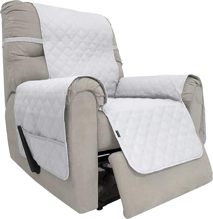 Easy-Going Sofa Slipcover Waterproof Recliner Chair Cover Non-Slip Fabric Couch Cover for Living Room Washable Furniture Protector for Pets Kids Children Dog Cat (Recliner, White)