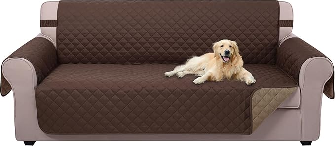 U-NICE HOME Large Sofa Cover Reversible Couch Cover for Dogs with Elastic Straps Water Resistant Furniture Protector for Pets Couch Cover for 3 Cushion Couch (Oversized Sofa, Chocolate/Taupe)