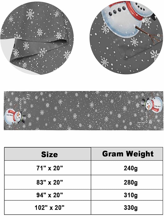 Christmas Snowman Winter Snowflakes Bed Runners for Bedroom Hotel,Decorative Bedding Scarf Gray White Bed End Blanket Bedding Runner Scarves for Queen Size Bed,94x20in