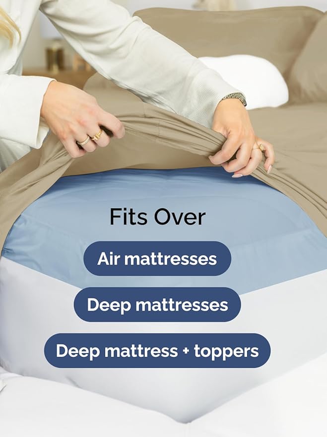 Extra Deep Pocket Split King Sheets - 5 Piece Breathable & Cooling Bed Sheets - Hotel Luxury Bed Sheet Set - Soft, Wrinkle Free & Comfy - Easily Fits Extra Deep Mattresses - Deep Pocket Beige Sheets