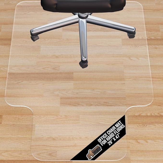 GORILLA GRIP Office Chair Mat for Hardwood Floors, 29x47 Smooth Glide Slip Resistant Under Desk Hard Wood Floor Protector, Stay in Place Plastic Computer Mats for Rolling Office Chairs, Clear Lip