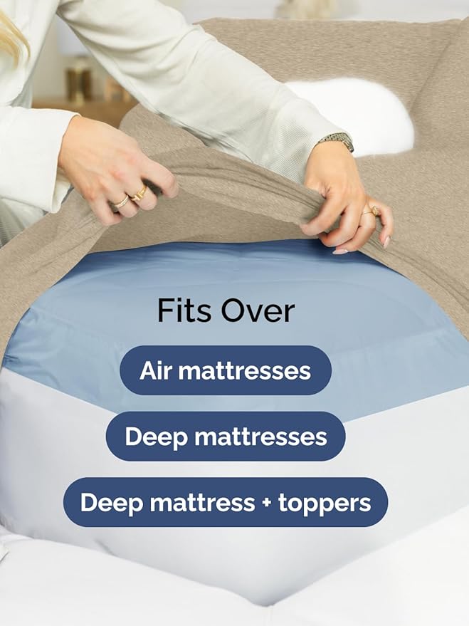 Extra Deep Pocket Twin XL Sheets - 3 Piece Breathable & Cooling Bed Sheets - Hotel Luxury Bed Sheet Set - Soft, Wrinkle Free & Comfy - Easily Fits Extra Deep Mattresses - Heathered Beige Sheets Set