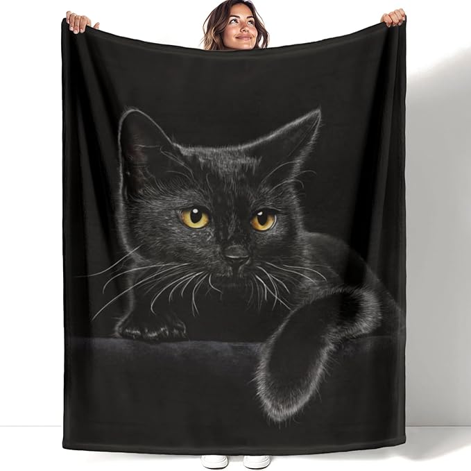 HommomH Black Cat Blanket for Women Girls, Cat Lover Gifts, Soft Fleece Throw Blankets for Sofa Couch Bed, Cozy Home Decor for Bedroom Living Room, 50" x 60"