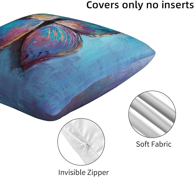 bassyil Blue Butterfly Throw Pillow Covers Decorative Linen Pillow Cases Set of 2 Square Cushion Cover for Couch Sofa Bedroom Patio 18x18 Inch