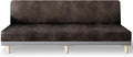 molasofa Leather Like Stretch Futon Slipcover Armless Futon Bed Sofa Cover Furniture Protector with Elastic Bottom, Soft and Washable Futon Cover for Sofa Bed Stay in Place（X Larger，Dark Brown）