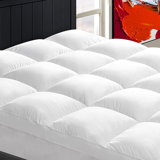 Mattress Topper King for Back Pain, Extra Thick Mattress Pad Cover, Plush Pillow Top, Deep Elastic Pocket, White
