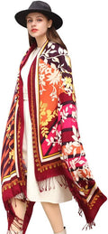 DANA XU 100% Merino Wool Pashmina Shawl for Women 96"x43", Oversized Cashmere Wrap with Tassels, Floral Travel Blanket Cape