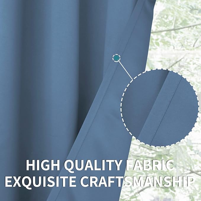BGment Short Blackout Curtains for Bedroom 48 Inches Long - Thermal Insulated Room Darkening Curtain for Kitchen, Denim Blue, 42 x 48 Inch, 2 Panels