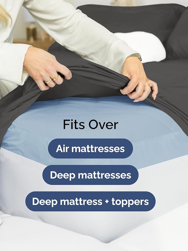 Extra Deep Cal King Fitted Sheet - Hotel Luxury Single Fitted Sheet Only - Easily Fits 18 inch to 24 inch Mattress - Ultra Soft, Wrinkle Free with Extra Deep Pockets - Breathable & Comfy - Charcoal