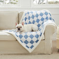 Checkered Dog Blanket, Blue Jacquard Sherpa Blankets for Small Dog and Cats, Cute Aesthetic Style Fluffy Fleece Pets Blanket for Couch Protection Washable, 40"x50"