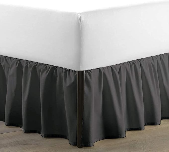SKY BEDDINGS - Full Size Ruffled Bed Skirt with Split Corners - 18 Inch Drop Dust Ruffle Bed Skirt with Platform Three Sided Coverage - 100% Microfiber, Dark Grey