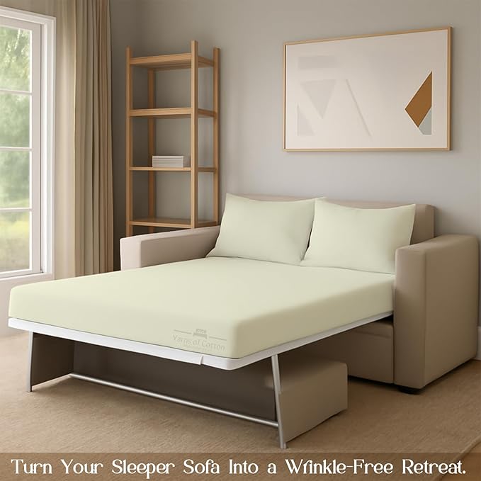 Sleeper Sofa 4 Piece Bed Sheet Set Premium Quality 100% Cotton 500 Thread Count, Smooth & Super Soft Sateen Weave, Extra Soft Bed Sheets, Wrinkle Free, 6 Inch Deep Pocket (Full, Ivory)