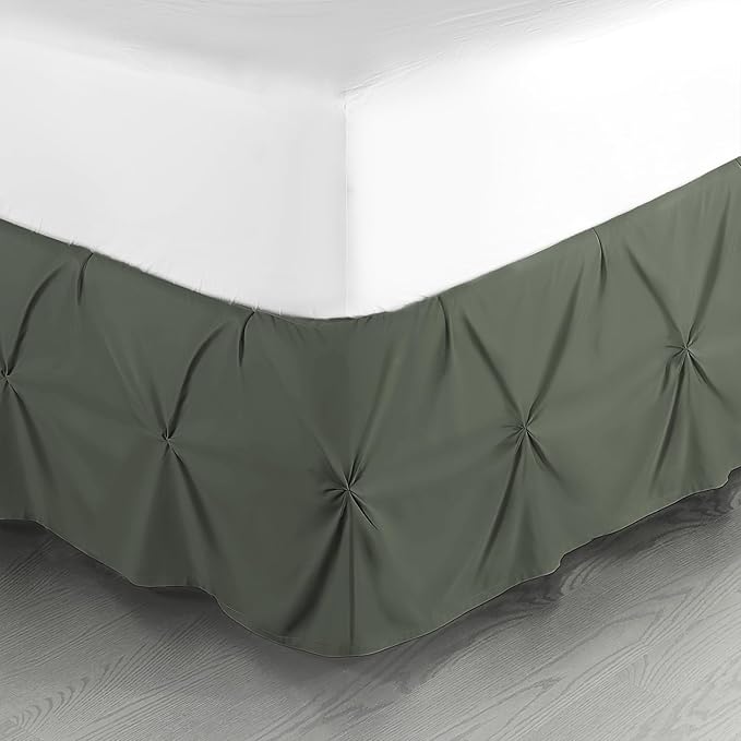 Nestl Olive Green Bed Skirt Queen Size, Pinch Pleat Queen Bed Skirt, 14" Inch Drop Queen Bedskirt, Hotel Quality Olive Green Bed Skirts, Microfiber Bedskirt for Queen Bed, Olive Green Queen Bed Skirt