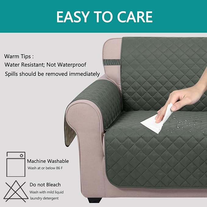 U-NICE HOME Loveseat Sofa Cover Reversible Couch Cover for Dogs with Elastic Straps Water Resistant Furniture Protector for Pets Couch Cover for 2 Cushion Couch (Loveseat, Grey/Beige)