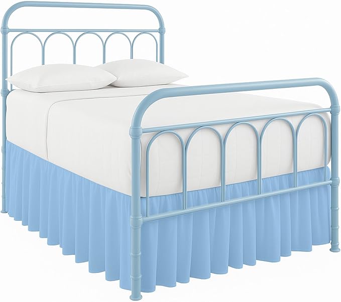 Ruffled Bed Skirt with Split Corners-Dust Ruffle - 12" Drop 100% Microfiber Soft,Sheen & Luxurious Look - Bed Skirts (Light Blue -Twin)