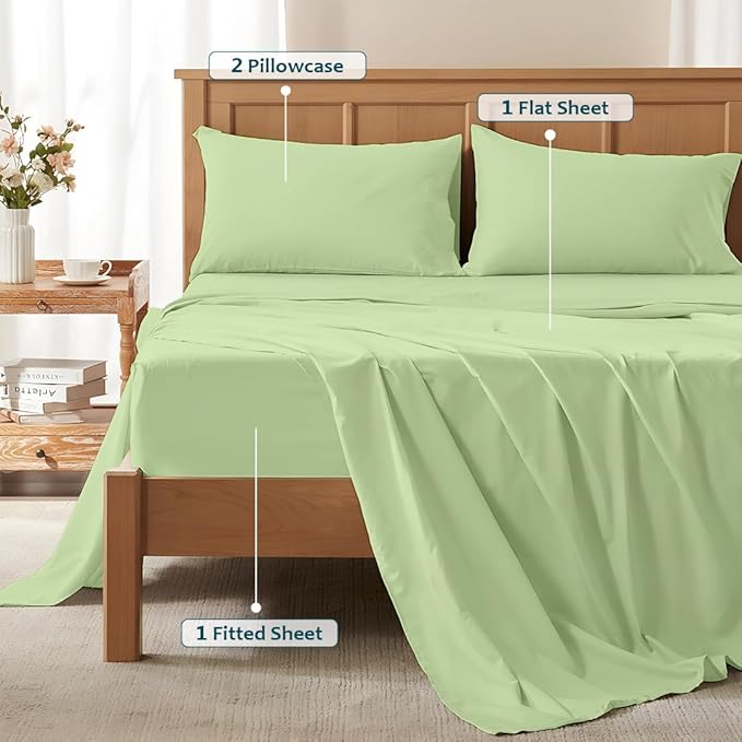 Sleeper Sofa Bed Sheet Set – Full Size, 100% Cotton, 338 Thread Count – 4-Piece Sofa Bed Sheets – Fits Mattresses Up to 6” Deep – Soft & Durable Pull-Out Couch Sheets (Sage Solid)