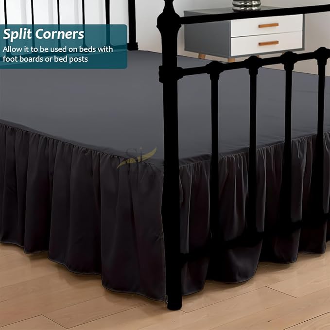 Shreem Linen Ruffled Bed Skirt with Split Corners, Gathered Style, 100% Microfiber, 21-Inch Drop, Dust Ruffle Bedskirt with Platform, Cal-King, Dark Grey