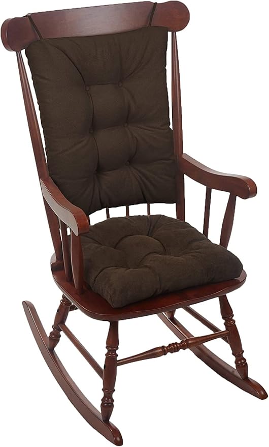 Klear Vu Omega Non-Slip Rocking Chair Cushion Set, Assembled in USA, Thick Padding & Tufted Design, Includes Seat Pad & Back Pillow with Ties, 17x17 Inches, 2-Piece Set, Twillo Chocolate Brown