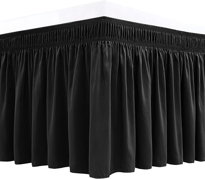 Biscaynebay Wrap Around Bed Skirts for Full & Full XL Beds 21" Drop, Black Adjustable Elastic Dust Ruffles Easy Fit Wrinkle Resistant Silky Luxurious Fabric Machine Washable