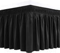 Biscaynebay Wrap Around Bed Skirts for Full & Full XL Beds 22" Long Drop, Black Adjustable Elastic Dust Ruffles Easy Fit Wrinkle Resistant Silky Luxurious Fabric Machine Washable