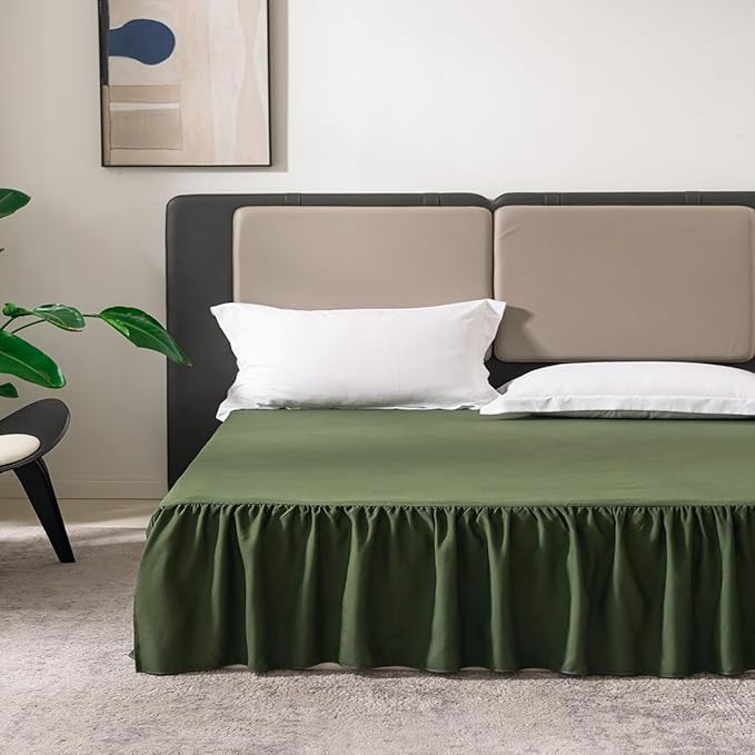 TSUTOMI Green Bed Skirt King Size Ruffled Bed Skirt with Split Corners, King Bed Skirt 12 Inch Drop, King Size Bed Skirt Green for Ruffled Bed Skirt with Split Corners, Bed Skirt King Size