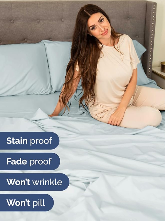 Extra Deep Pocket King Sheets - 4 Piece Breathable & Cooling Bed Sheets - Hotel Luxury Bed Sheet Set - Soft, Wrinkle Free & Comfy - Easily Fits Extra Deep Mattresses - Deep Pocket Ice Blue Sheets Set