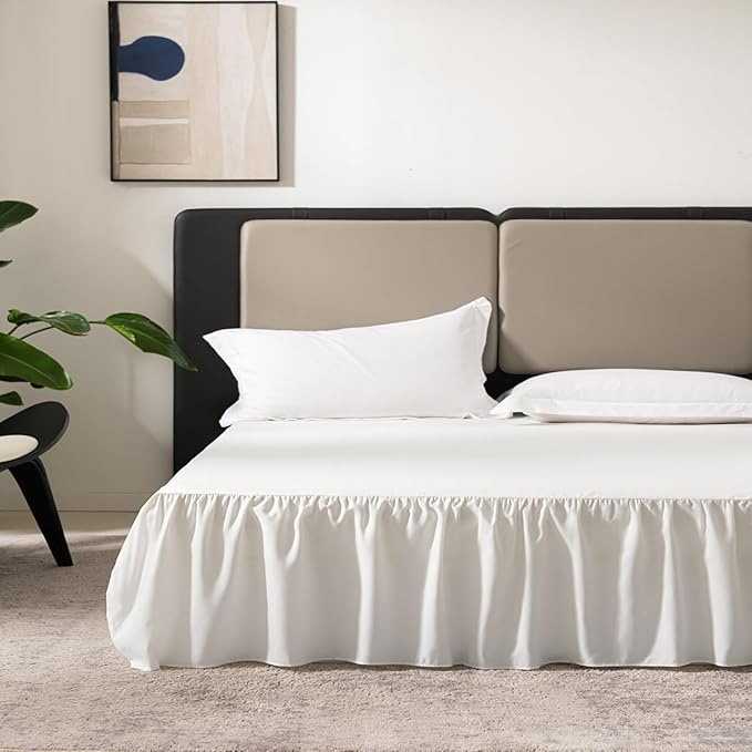 TSUTOMI Bed Skirt Queen Size Ruffled Bed Skirt with Split Corners, Queen Bed Skirt 12 Inch Drop, Queen Size Bed Skirt Ivory for Ruffled Bed Skirt with Split Corners, Bed Skirt Queen Size